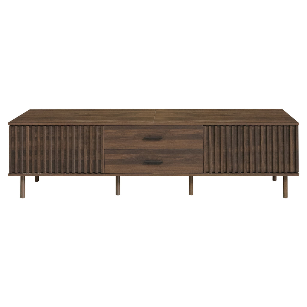 70-inch Modern TV Stand for TVs up to 80 Inches – Dark Brown Wood-Grain with Ample Storage & Solid Pine Legs
