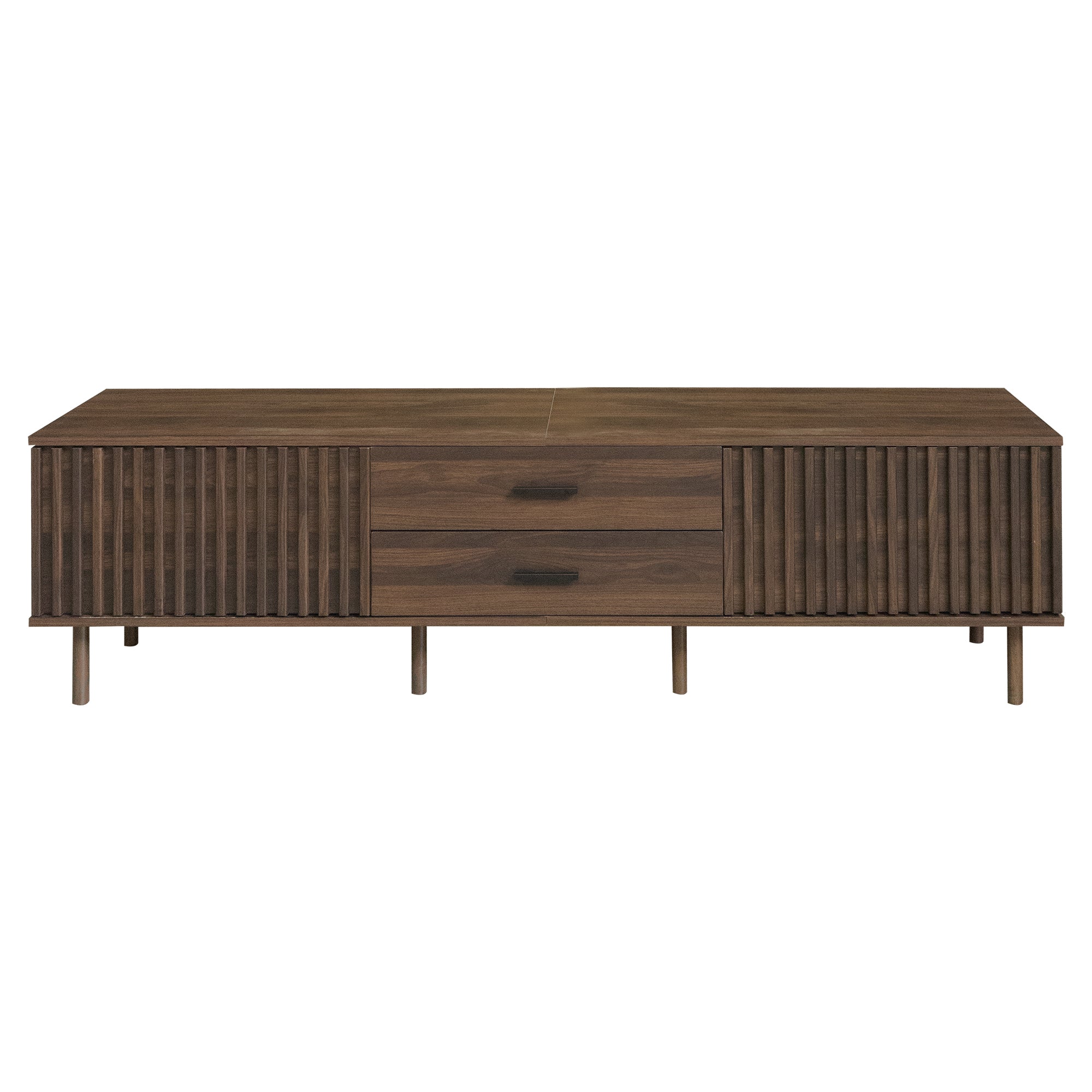 70-inch Modern TV Stand for TVs up to 80 Inches – Dark Brown Wood-Grain with Ample Storage & Solid Pine Legs