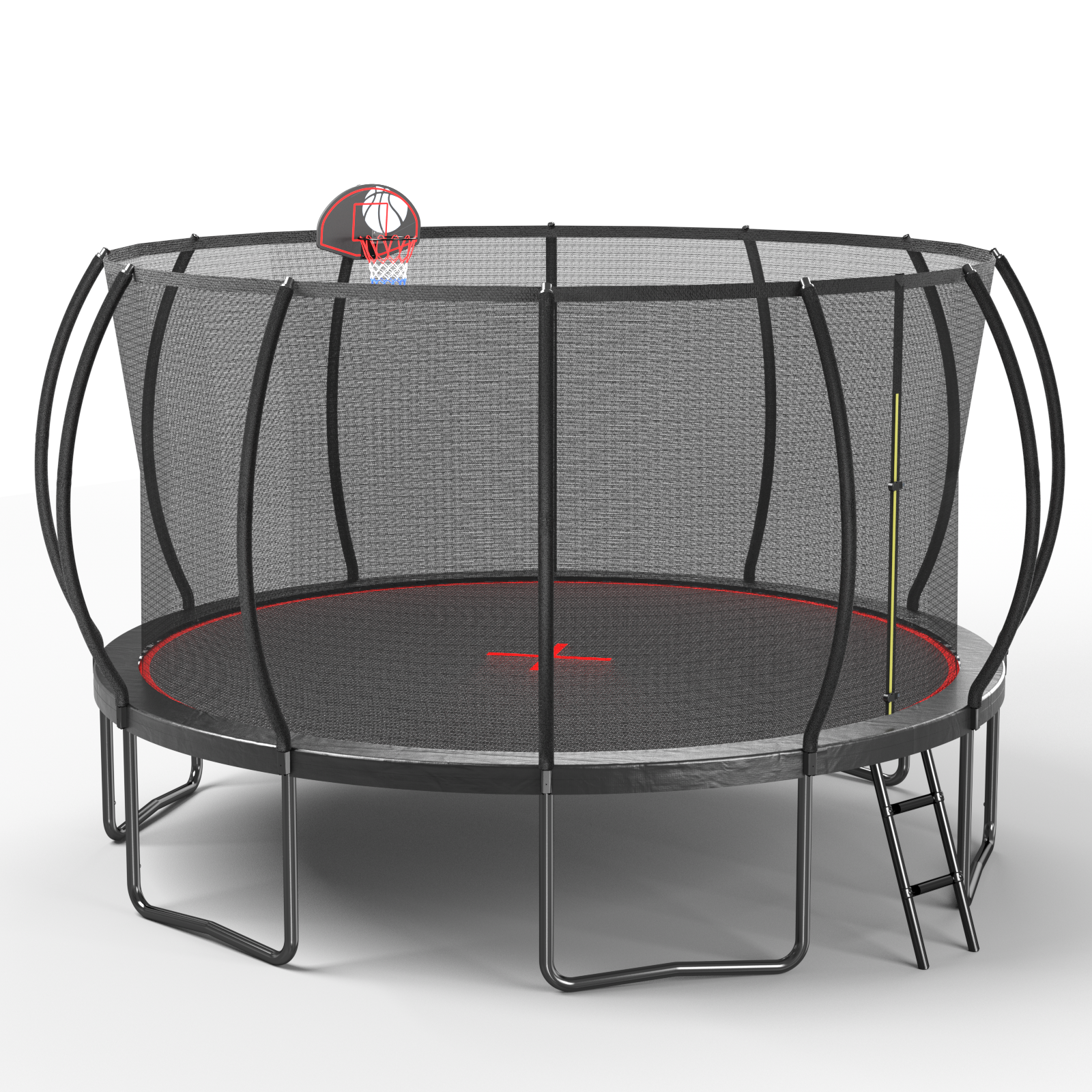 16-Foot Outdoor Trampoline with Safety Enclosure, Basketball Hoop & Ladder – Black and Red Secondary image
