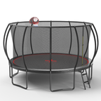 16-Foot Outdoor Trampoline with Safety Enclosure, Basketball Hoop & Ladder – Black and Red