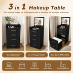 3-in-1 Black Makeup Vanity Desk with Flip-Up Mirror, Glass Top & 3 Drawers