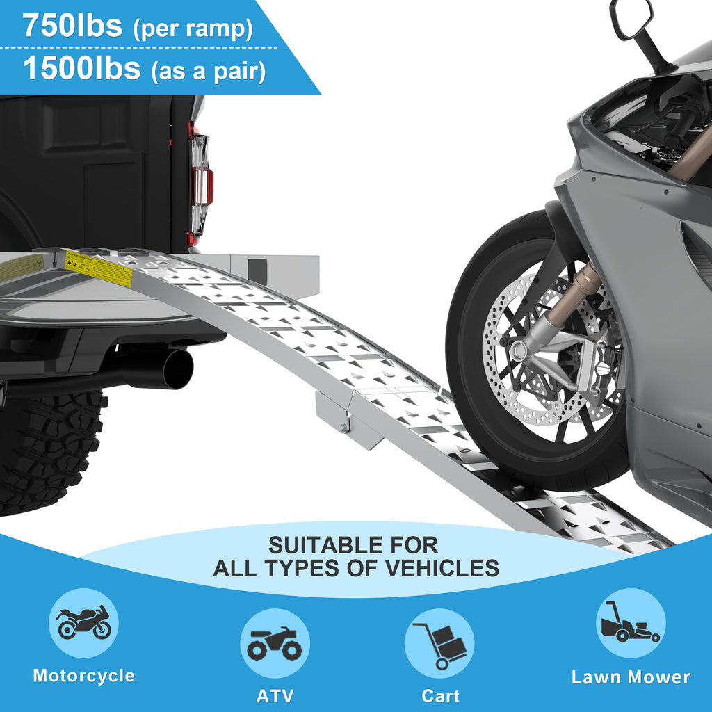 7.5 ft Aluminum Folding Loading Ramps for Pickup Trucks – 1500 lb Capacity, Anti-Slip Surface, 2-Piece Set