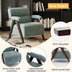 Mid-Century Modern Green Accent Chair with Solid Wood Frame & Tufted Cushion - product detail image 8