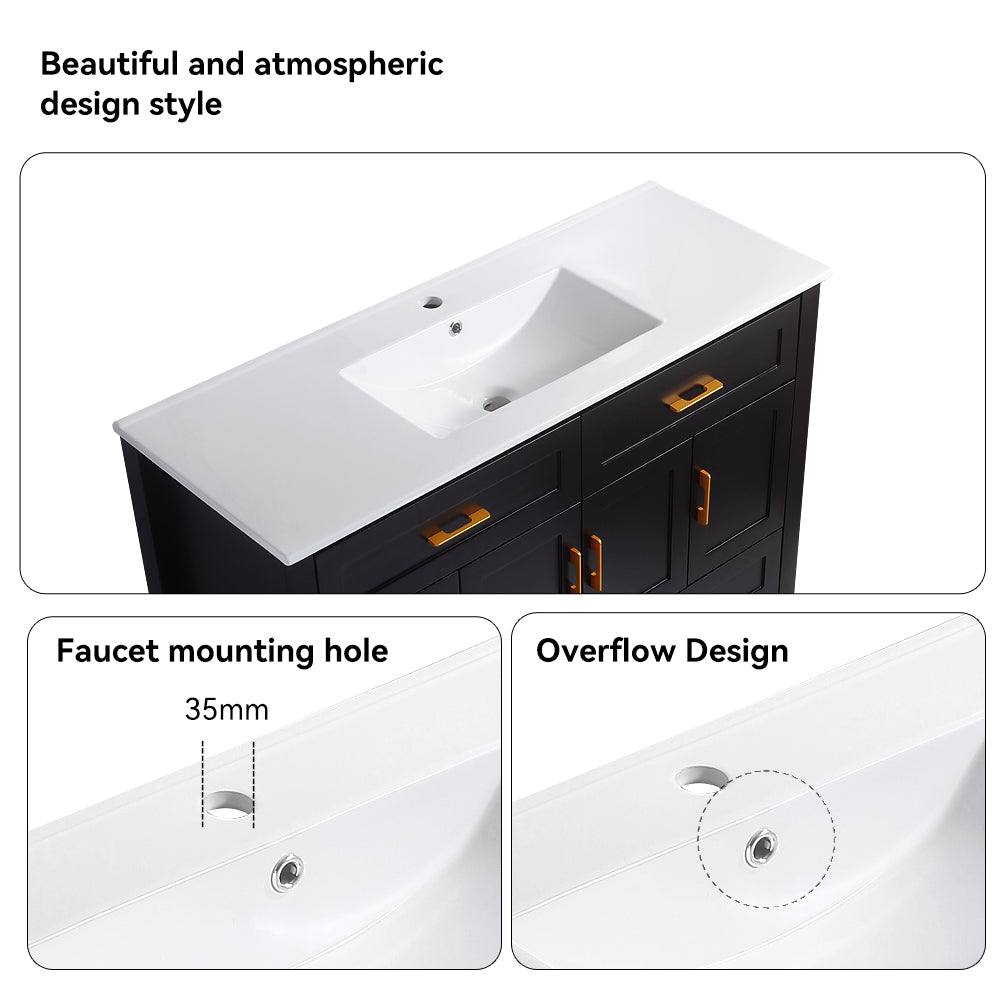 48" Black Bathroom Vanity with Integrated Resin Sink, 4 Soft-Close Doors & 4 Drawers