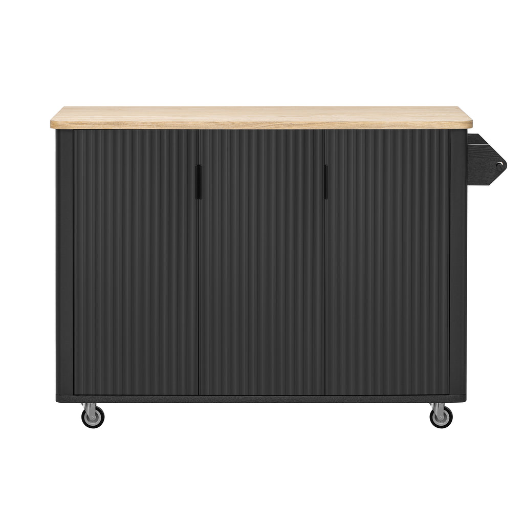 51" Fluted Farmhouse Kitchen Island with Drop Leaf and Wheels - product detail image 9