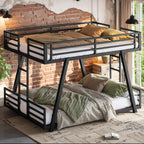 Queen over Queen Metal Bunk Bed with Dual Side Ladders and Low Profile Design – Black