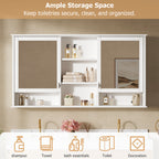 55-inch Wall-Mount Mirror Cabinet with Adjustable Shelves and Soft-Close Doors