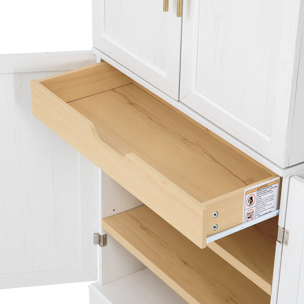 78.2" Tall Farmhouse Kitchen Pantry Cabinet – White, 6 Doors, 4 Adjustable Shelves, Hidden Drawer & Wine Rack