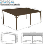 12 ft x 20 ft Wall-Mounted Lean-To Gazebo with Galvanized Steel Roof – Brown