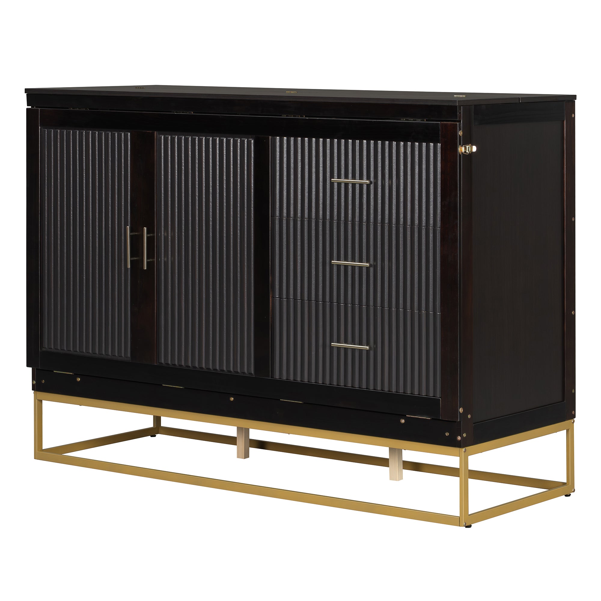 Queen Murphy Bed Cabinet with Espresso Finish, Free-Standing Fold-Out Design