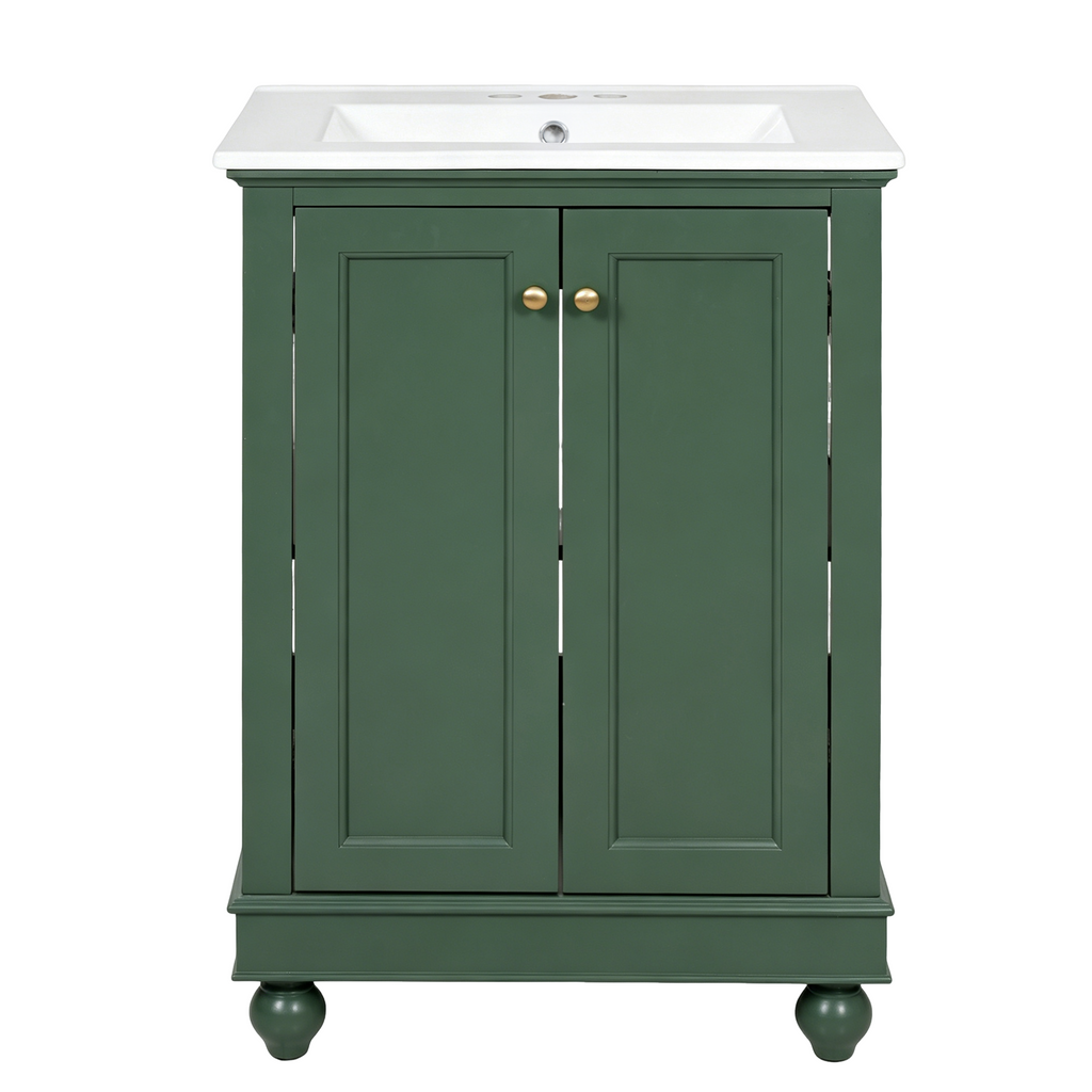 24-Inch Modern Green Bathroom Vanity Cabinet with Ceramic Sink