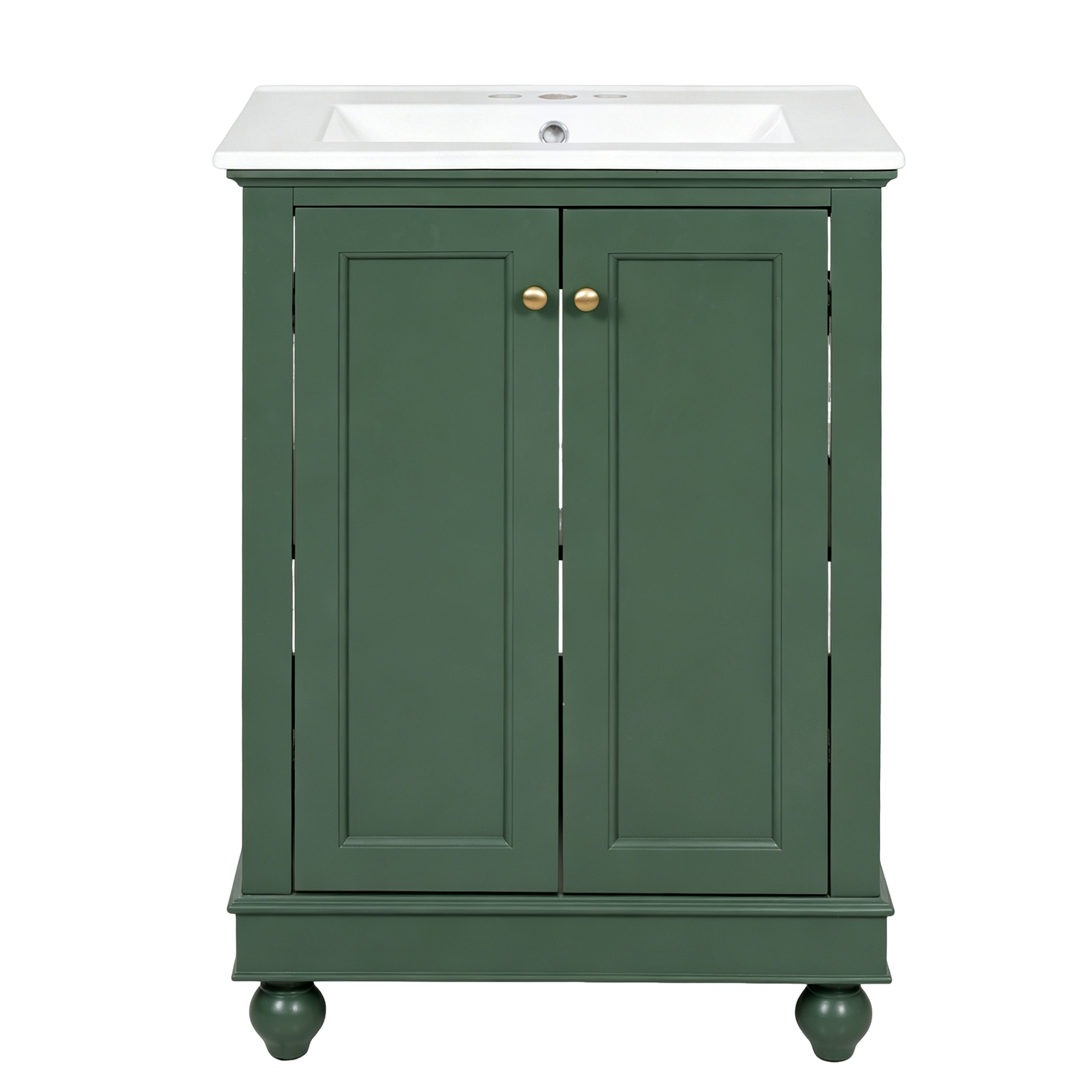 24-Inch Modern Green Bathroom Vanity Cabinet with Ceramic Sink