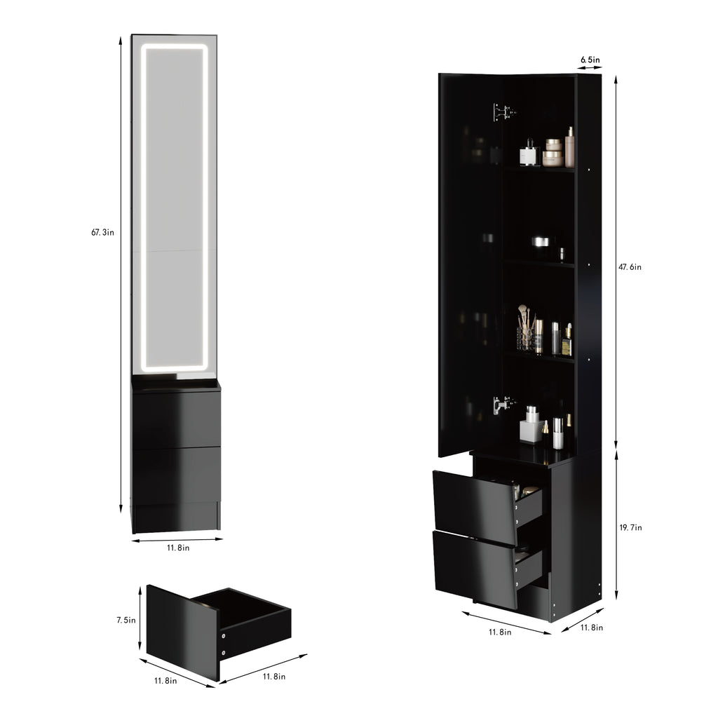 LED Full-Length Dressing Mirror Cabinet with Adjustable Brightness & Multi-Layer Storage