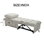 Single Sofa Bed with Adjustable Backrest, Teddy Fabric, USB Port & Side Pockets