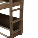 Twin Over Twin Floor Bunk Bed in Antique Oak – Solid Rubber Wood, Built-in Ladder & Safety Guardrails