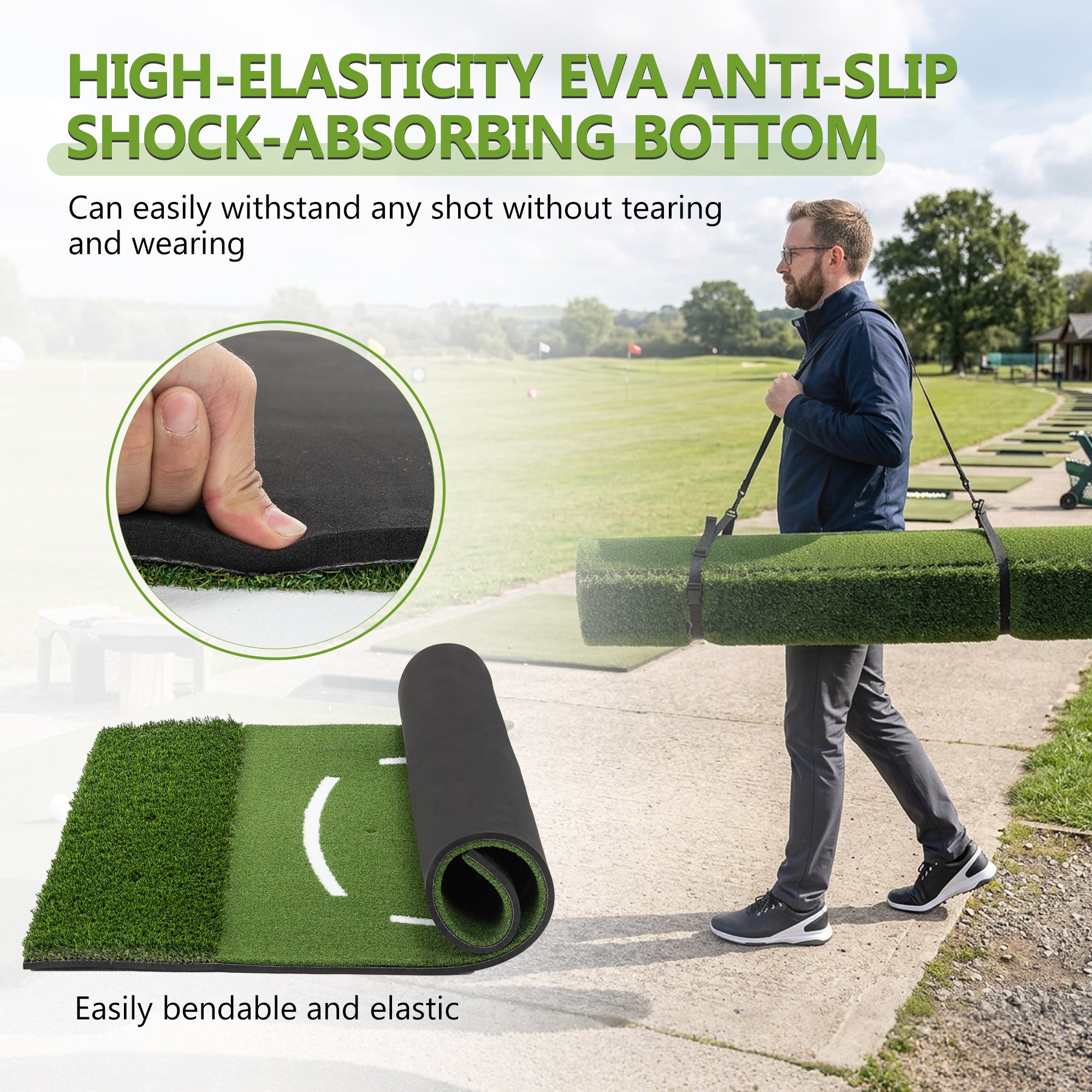 5'x4' Indoor/Outdoor Golf Hitting Mat with Cross Stance Guide & 7 Tee Positions