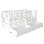 3-in-1 Convertible Toddler Bed with Storage Drawers, Solid Wood Daybed, White