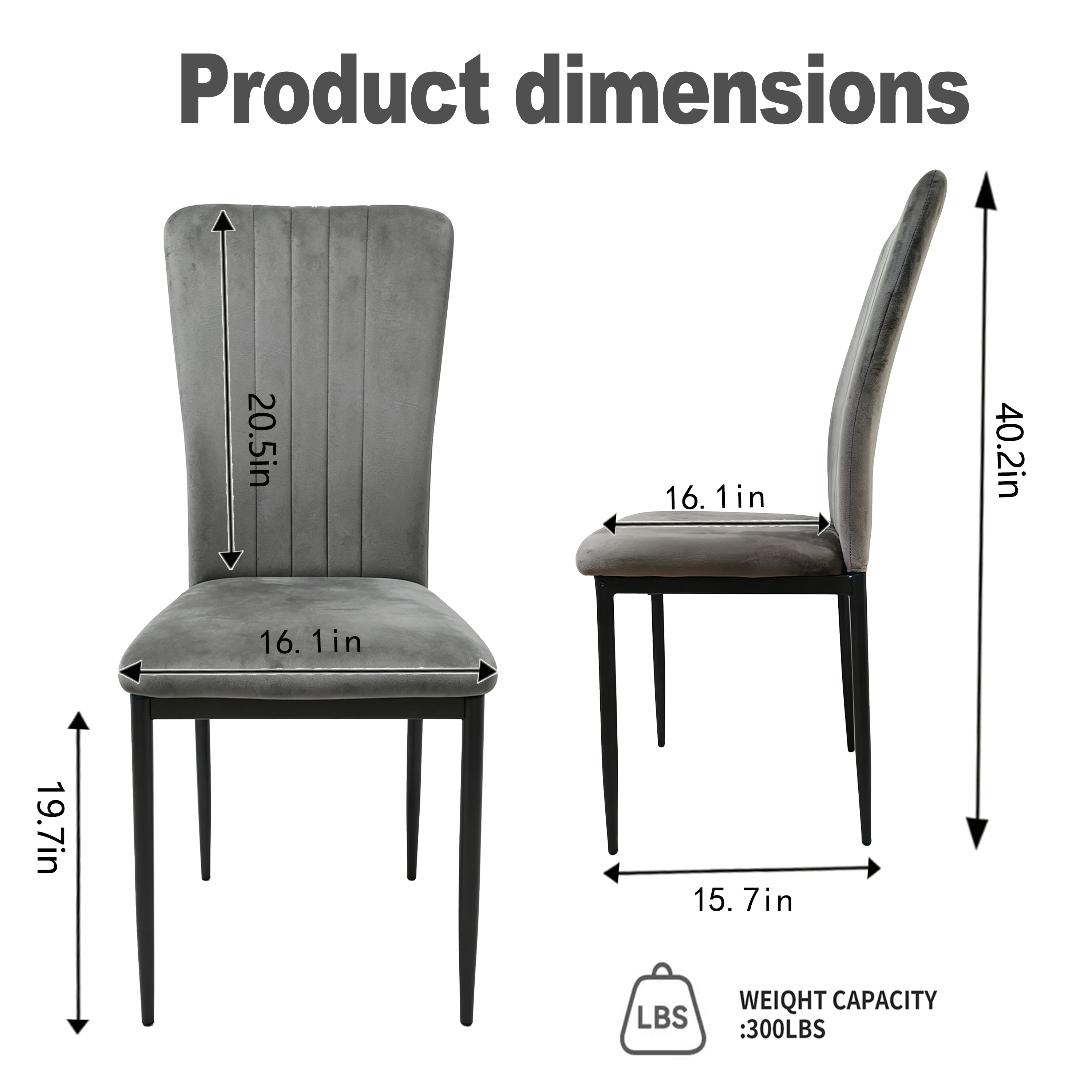 Set of 4 Modern Dark Gray Velvet Dining Chairs with Metal Legs & Adjustable Feet Secondary image