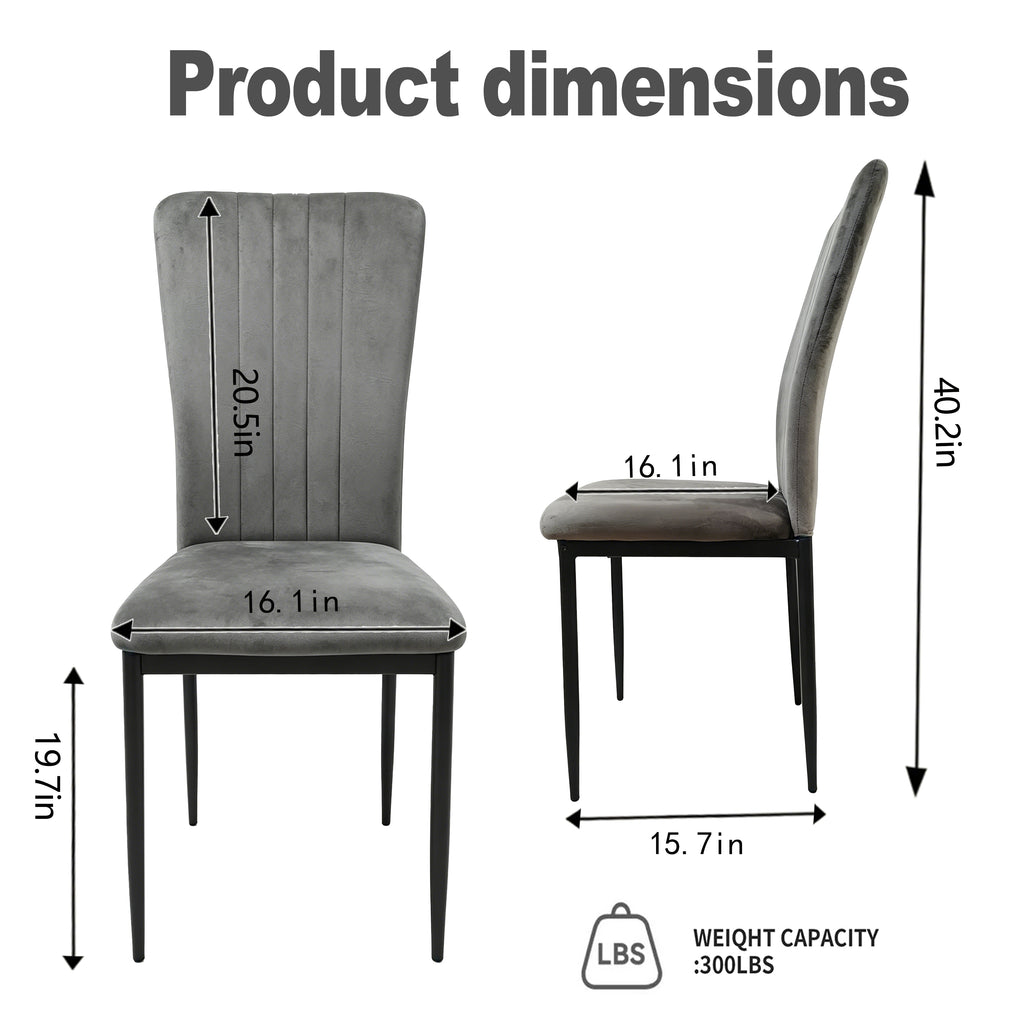 Set of 4 Modern Dark Gray Velvet Dining Chairs with Metal Legs & Adjustable Feet