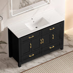 48" Black Bathroom Vanity with Integrated Resin Sink, 4 Soft-Close Doors & 4 Drawers
