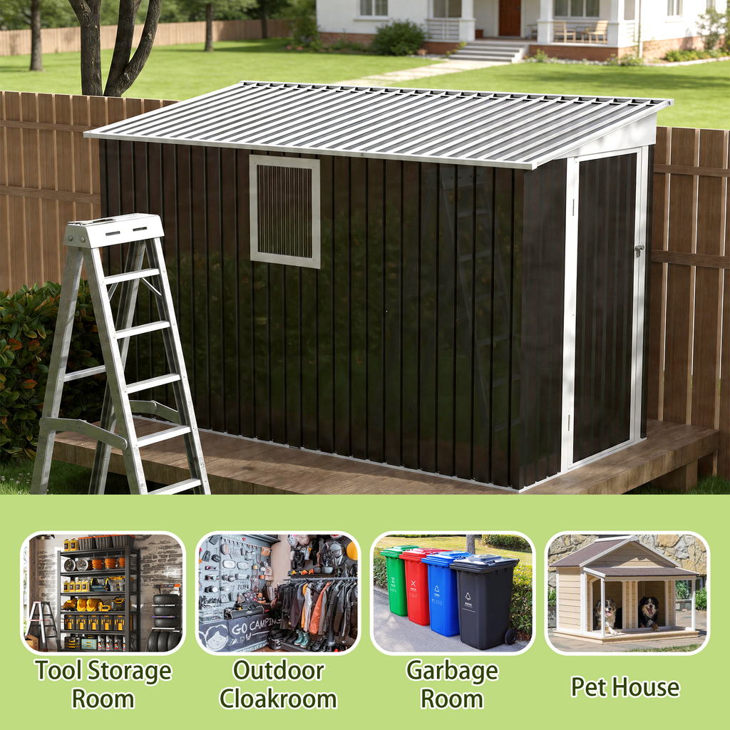 4 ft x 9 ft Metal Garden Shed with Hinged Door and Fixed Window