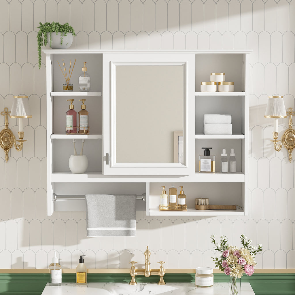 35-inch Wall-Mount Mirror Cabinet with Adjustable Shelves, Soft-Closing Door – Modern Bathroom Storage