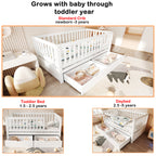 3-in-1 Convertible Toddler Bed with Storage Drawers, Solid Wood Daybed, White