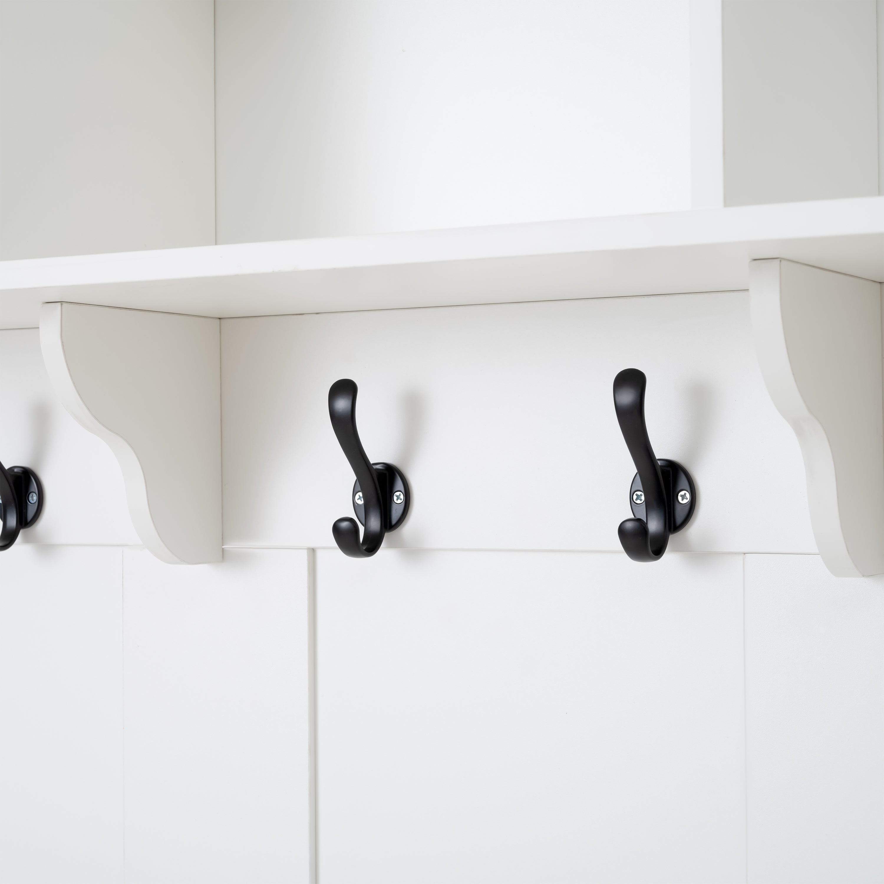5-in-1 Hall Tree with Bench, Shoe Storage & Open Cabinets – White Modern Entryway Organizer