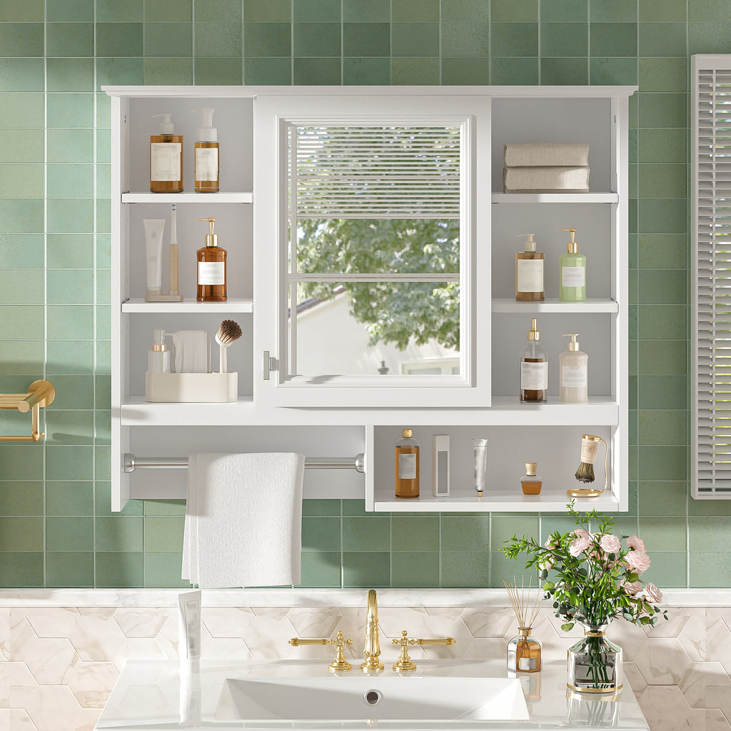 35-inch Wall-Mount Mirror Cabinet with Adjustable Shelves, Soft-Closing Door – Modern Bathroom Storage
