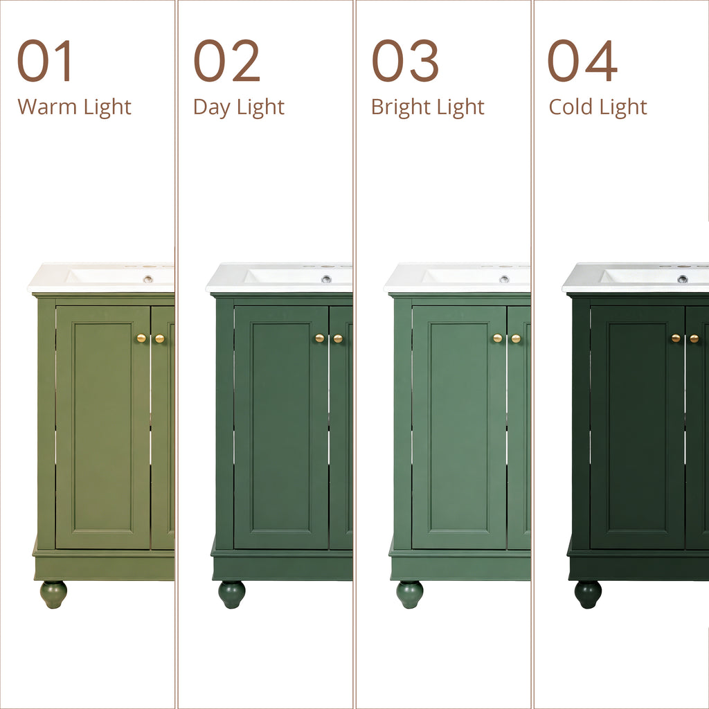 24-Inch Modern Green Bathroom Vanity Cabinet with Ceramic Sink