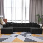 130" U-Shaped Corduroy Sectional Sofa with Chaise, 4-Seat Black Living Room Couch, No Assembly Required