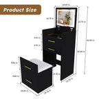 3-in-1 Black Makeup Vanity Desk with Flip-Up Mirror, Glass Top & 3 Drawers