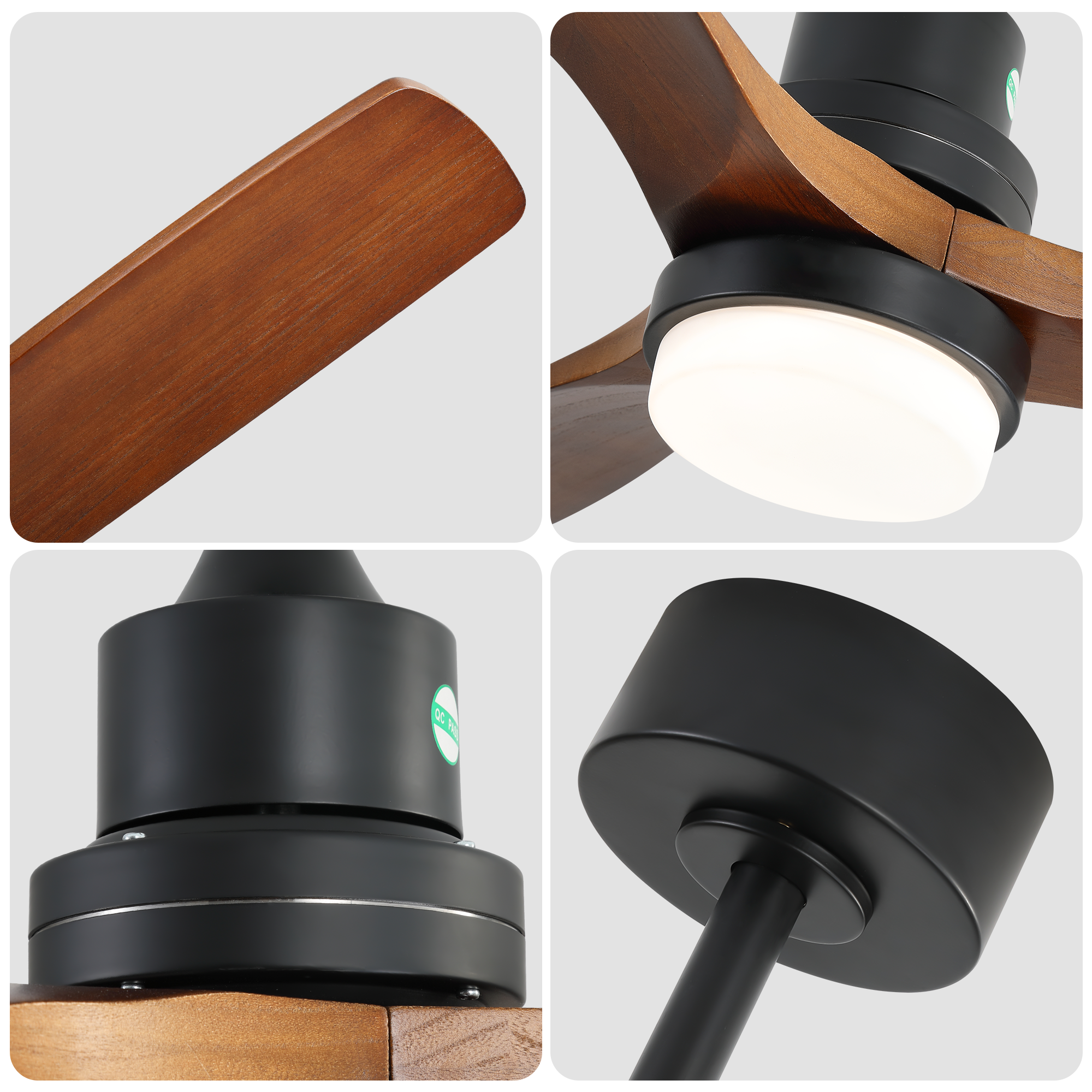 52 Inch Indoor/Outdoor Ceiling Fan with Dimmable LED Light, Solid Wood Blades & Remote Control
