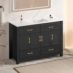 48" Black Bathroom Vanity with Integrated Resin Sink, 4 Soft-Close Doors & 4 Drawers