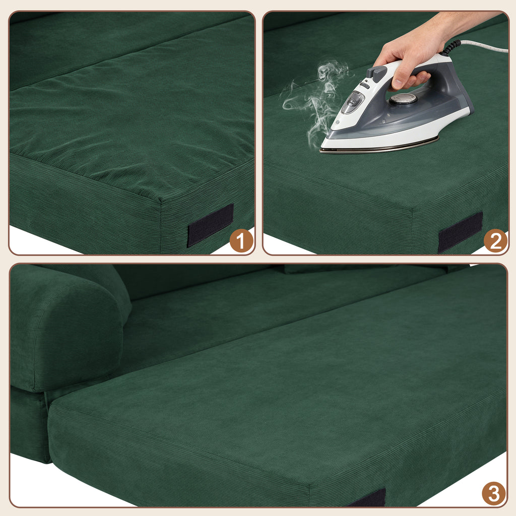 80-Inch Convertible Sofa Bed with Storage – Corduroy 3-Seat Sleeper Couch, No Assembly Required