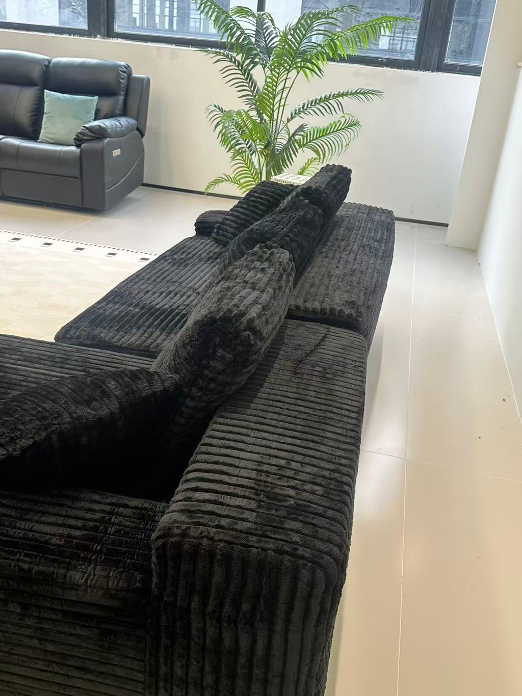 96" Black L-Shaped Compressed Sofa – Frameless, No Assembly Required - product detail image 7