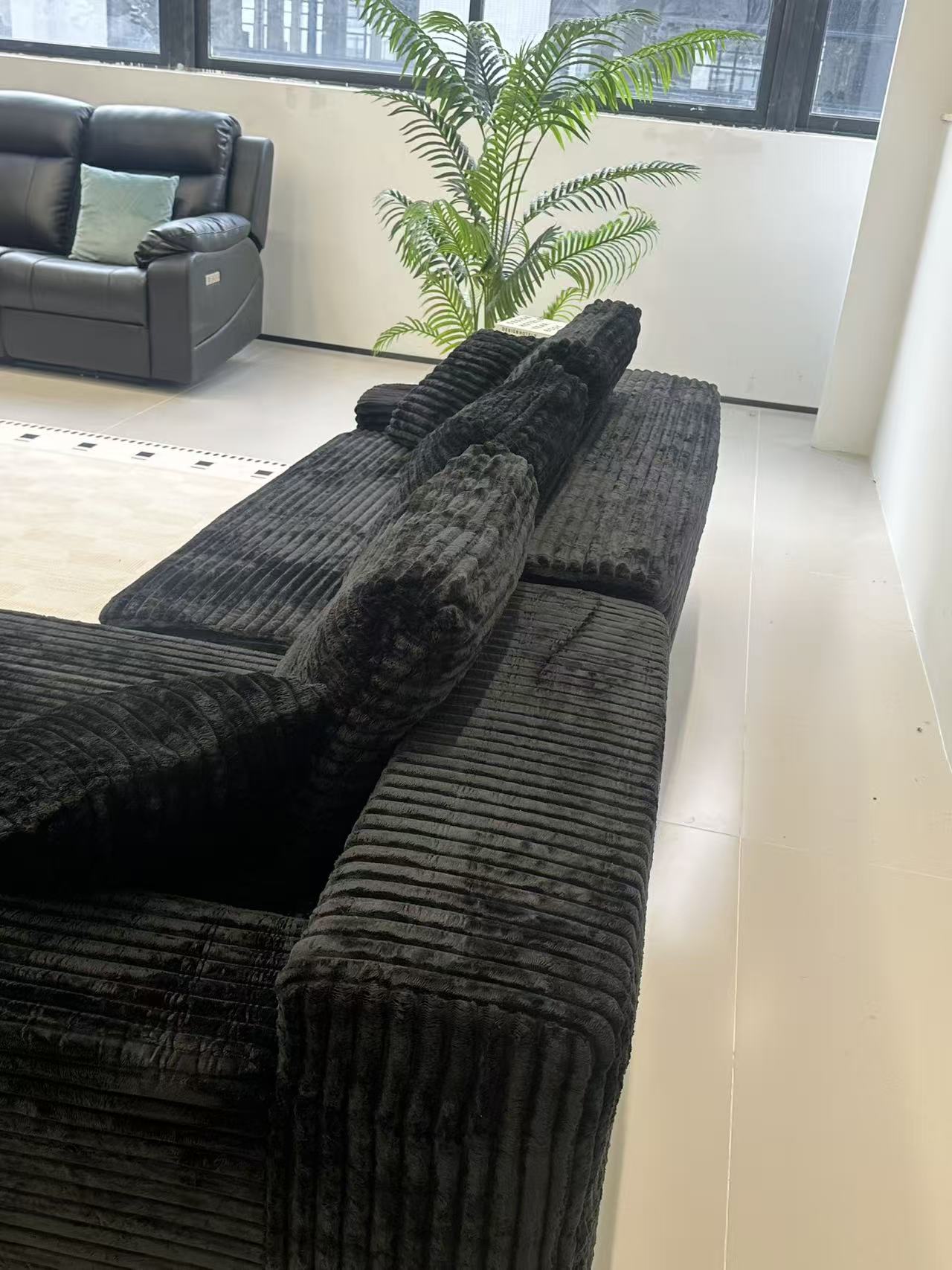 96" Black L-Shaped Compressed Sofa – Frameless, No Assembly Required - product detail image 7