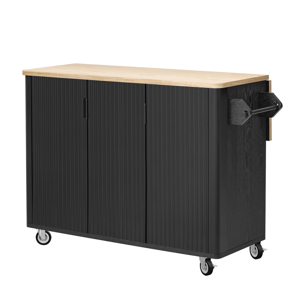 51" Fluted Farmhouse Kitchen Island with Drop Leaf and Wheels - product detail image 10