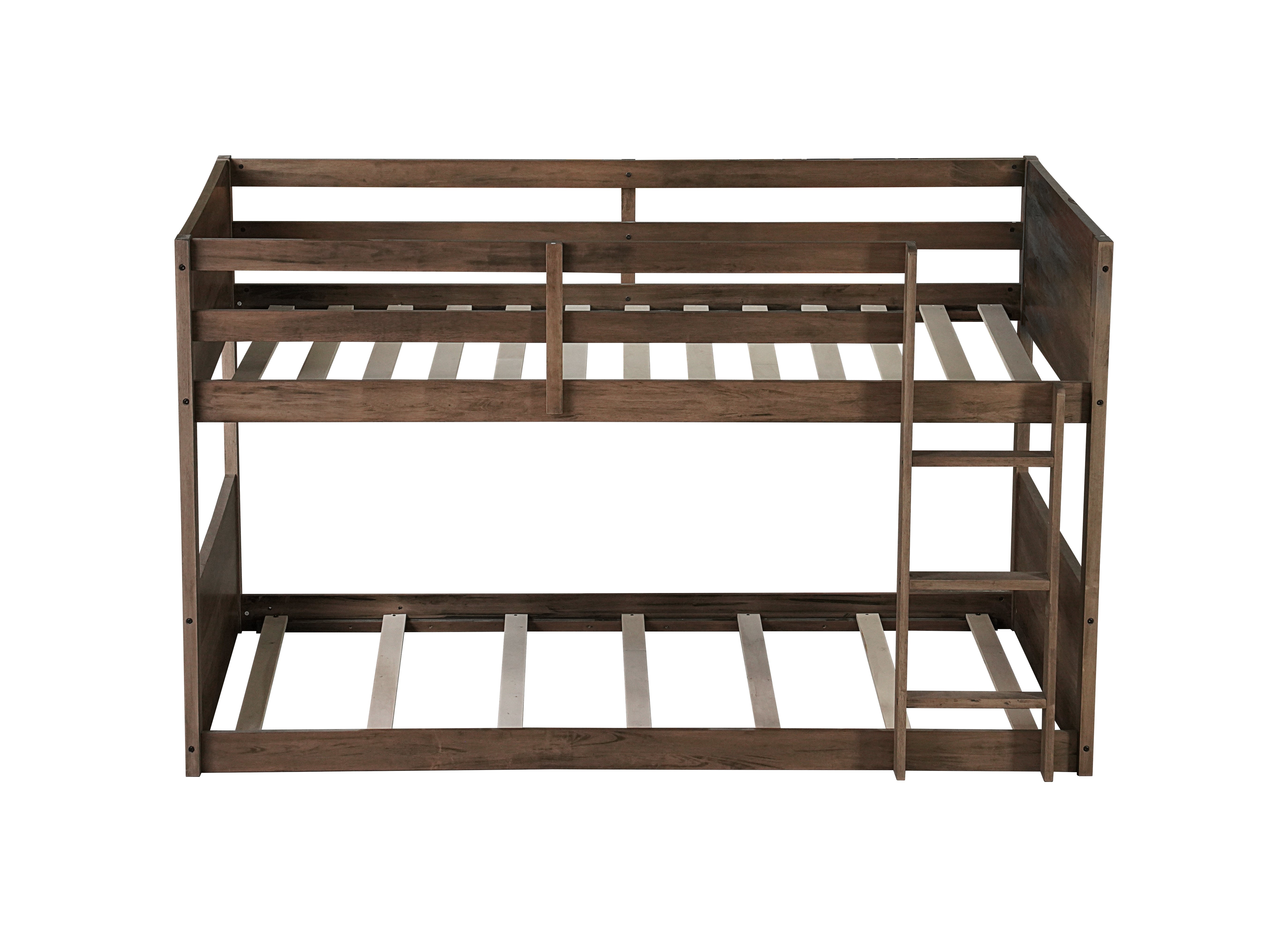 Twin Over Twin Floor Bunk Bed in Antique Oak – Solid Rubber Wood, Built-in Ladder & Safety Guardrails Secondary image