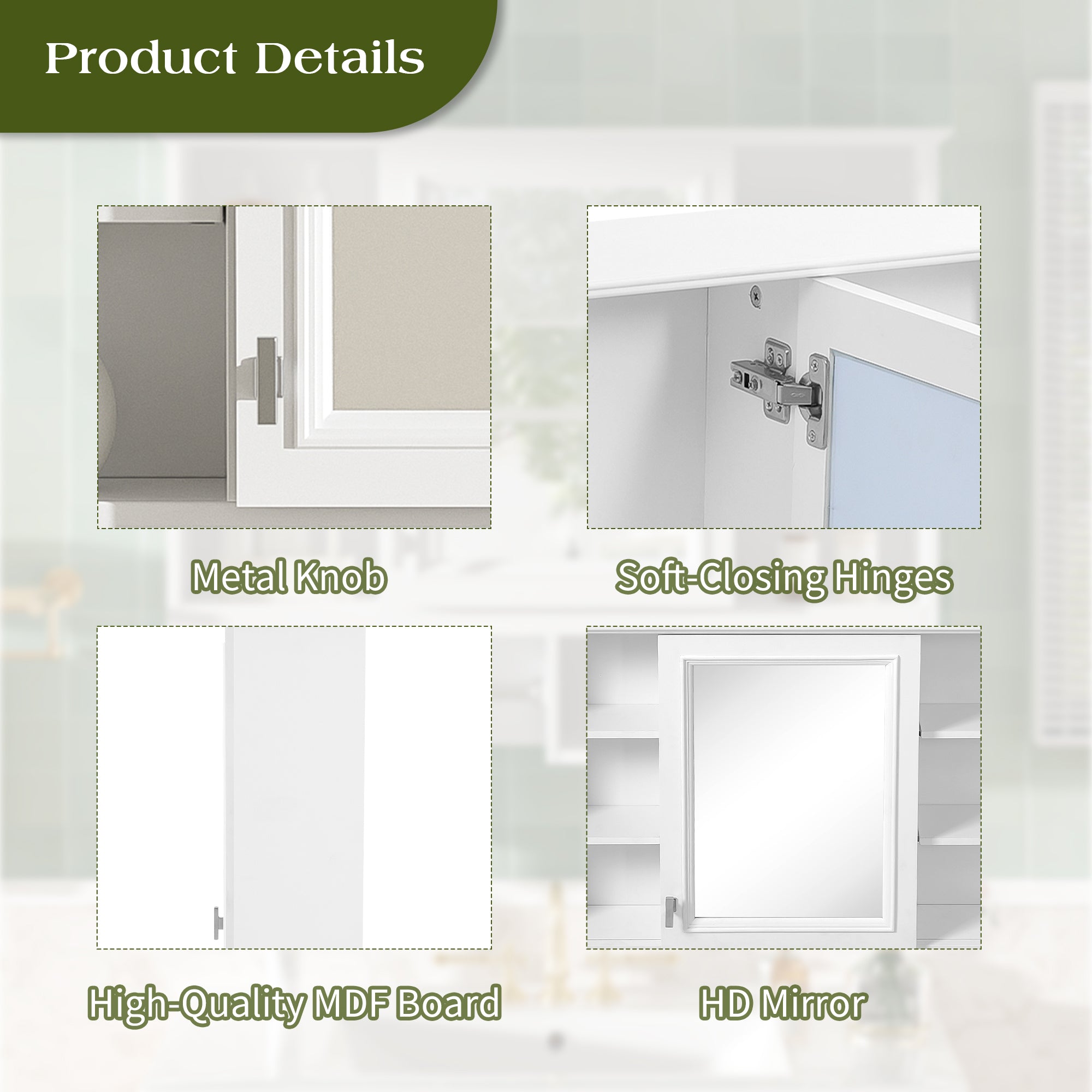 35-inch Wall-Mount Mirror Cabinet with Adjustable Shelves, Soft-Closing Door – Modern Bathroom Storage
