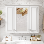 35-inch Wall-Mounted Bathroom Medicine Cabinet with Mirror and 5 Adjustable Shelves, White