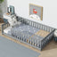 Twin Rubber Wood Floor Bed with Safety Guardrails, Grey