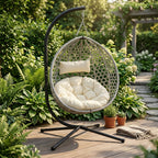 Folding HDPE Rattan Hanging Egg Chair with Stand – Indoor/Outdoor Patio Swing Basket