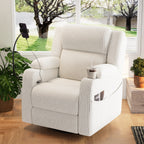 Electric Power Recliner Chair with Heat & Massage, 270° Swivel Rocker in Beige Corduroy