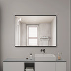 24 x 32 Inch Black Aluminum Bathroom Mirror – HD Copper-Free Silver Glass, Horizontal or Vertical Mount
