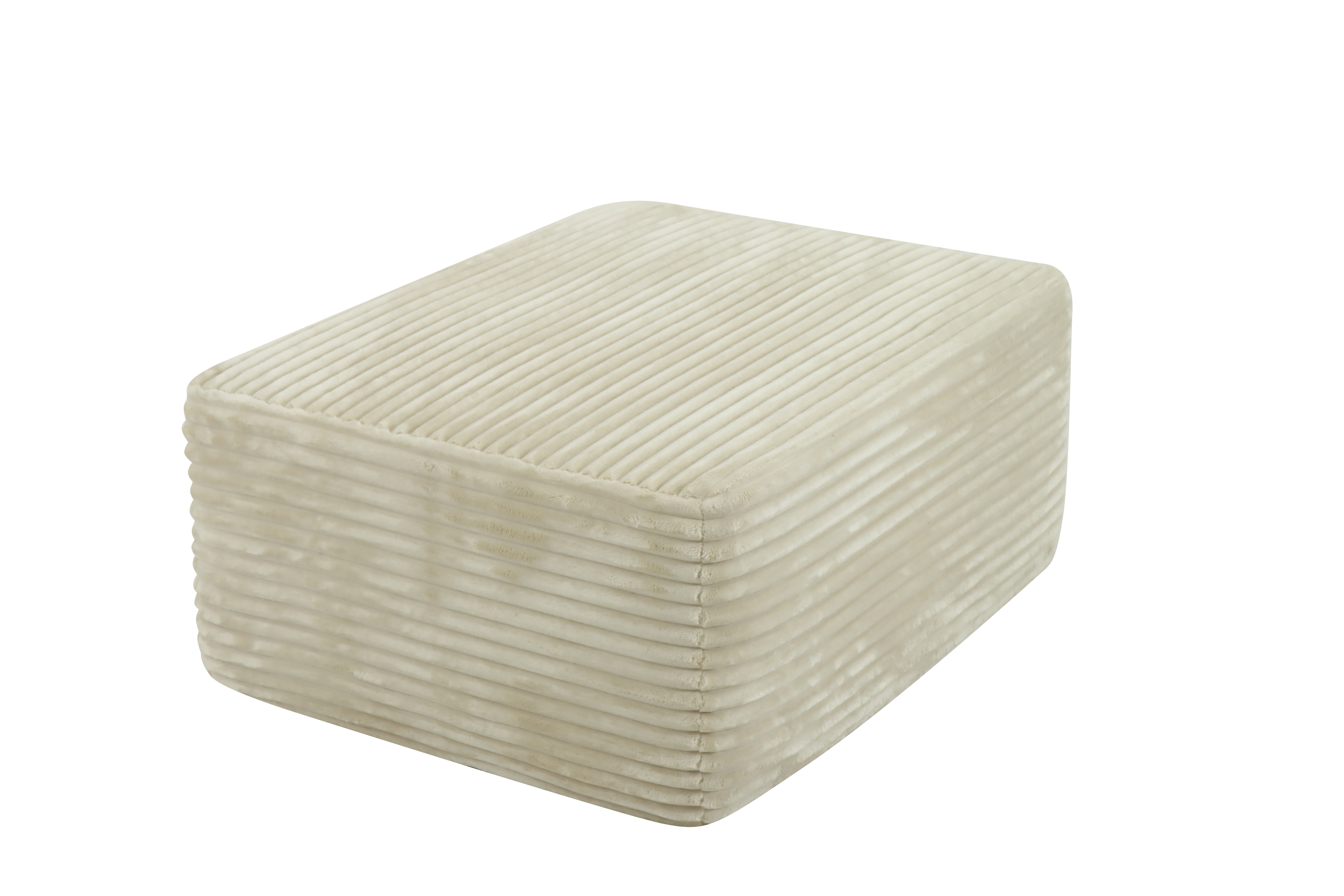Beige Plush Fabric Ottoman with Foam and Spring Cushioning