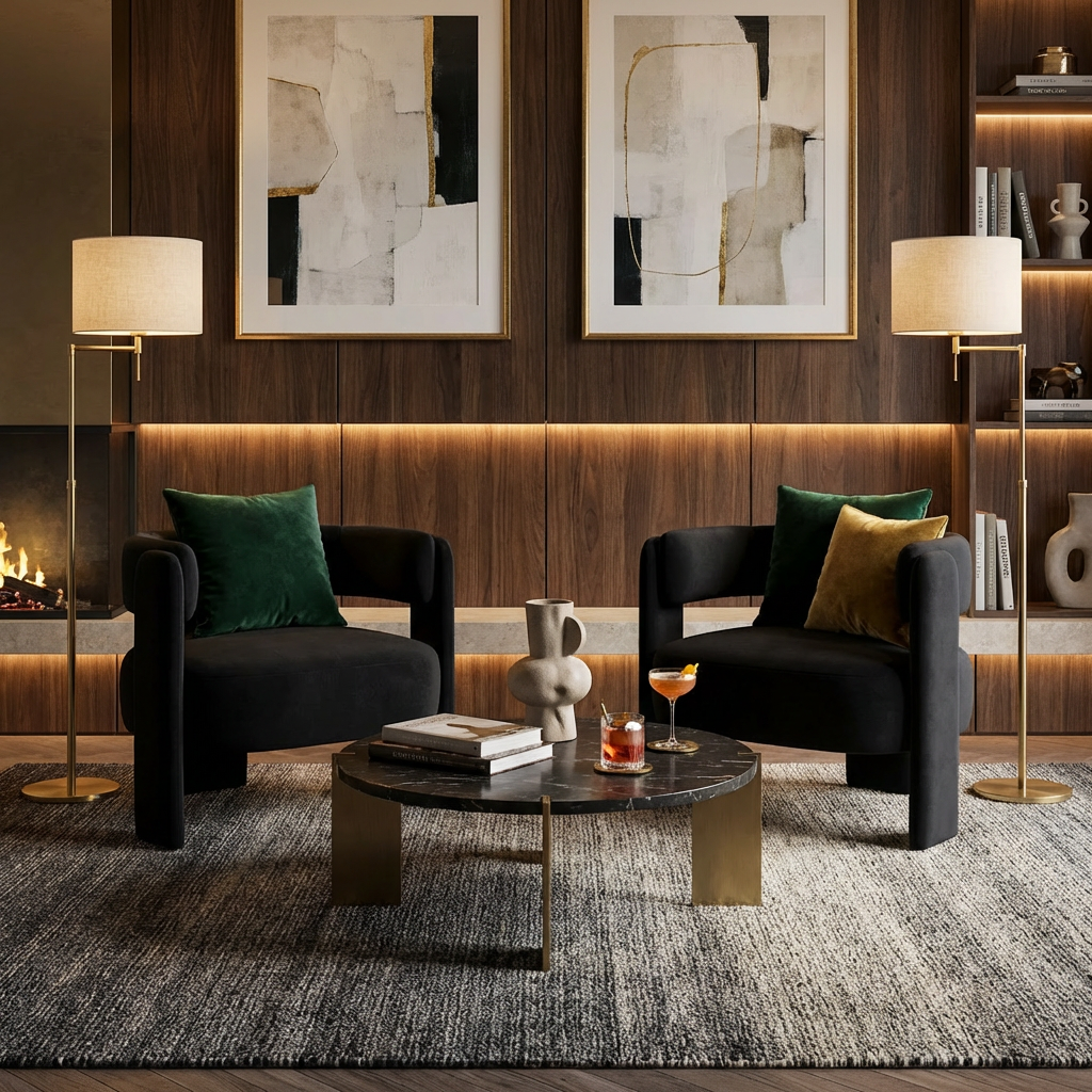Velvet Accent Chair with Wooden Legs – Mid-Century Modern Living Room Armchair