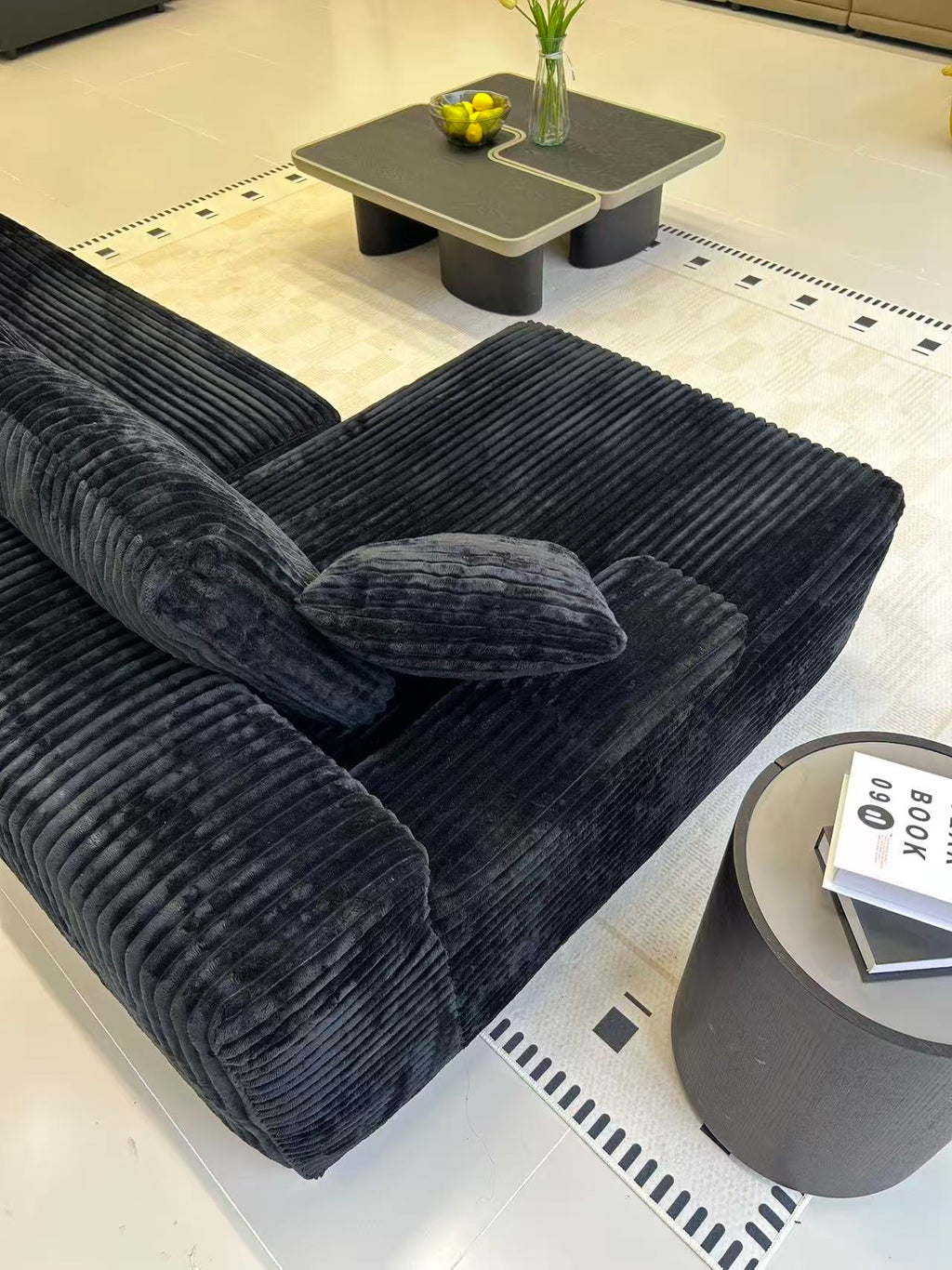 Sofa placed in a modern living room with neutral decor