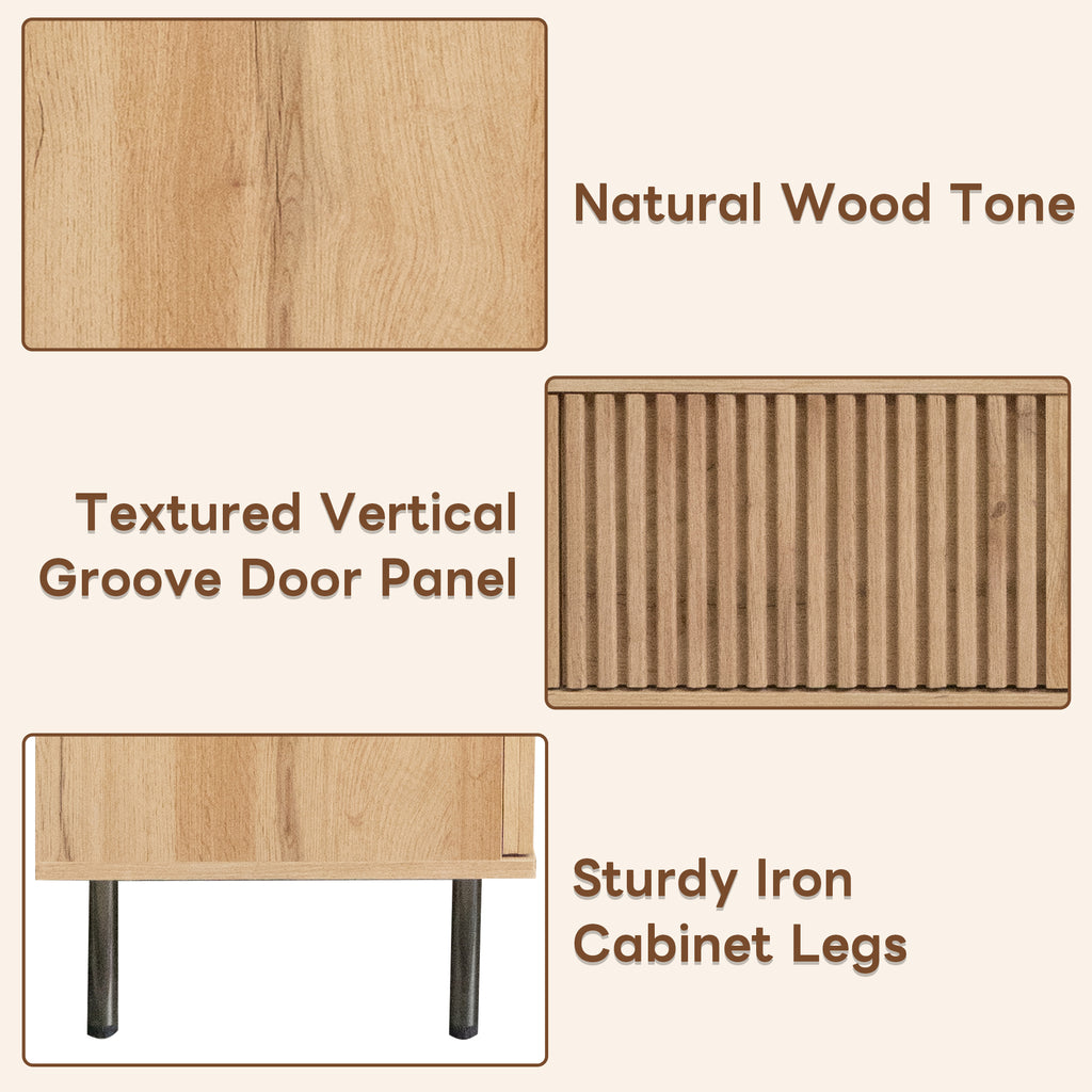 78-inch Modern TV Stand for TVs up to 85", Natural Wood Entertainment Center with Closed Storage & Cable Management