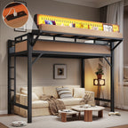 Overhead view showing layout of Twin XL loft bed with open lower space, shelves, and pegboard